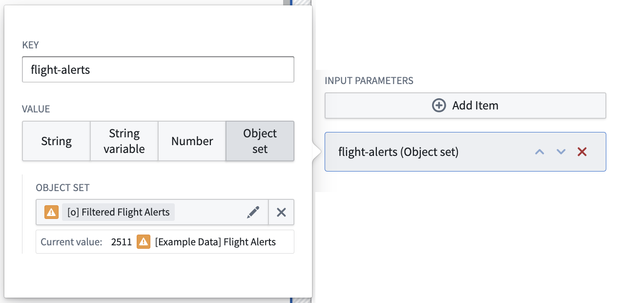 The Input parameter configuration menu, with options for Key and Value inputs.