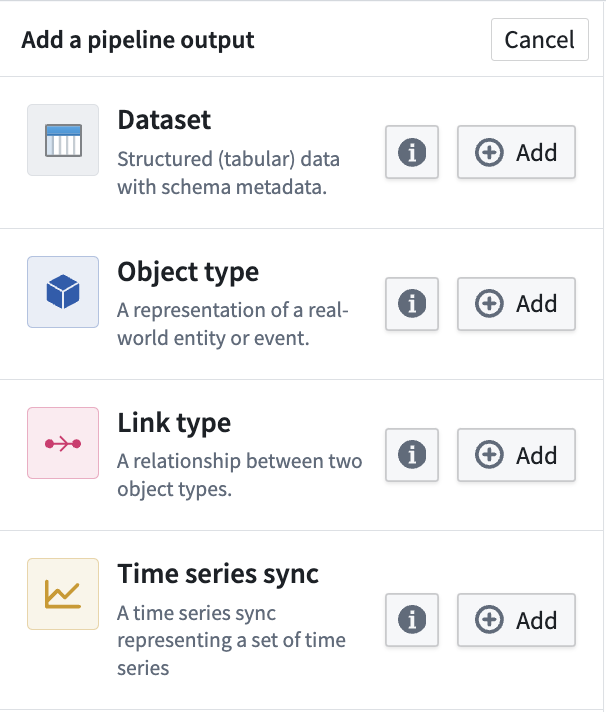 Add an object type or link type output in Pipeline Builder.