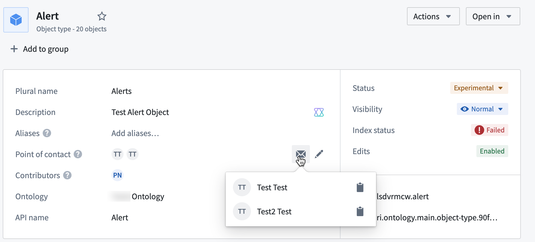 Multiple users set as points of contact for the Tree object type.