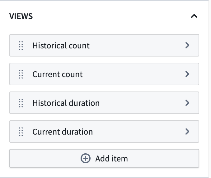 Edit pre-configured views in Workshop's Edit mode or add your own with the Add item option.