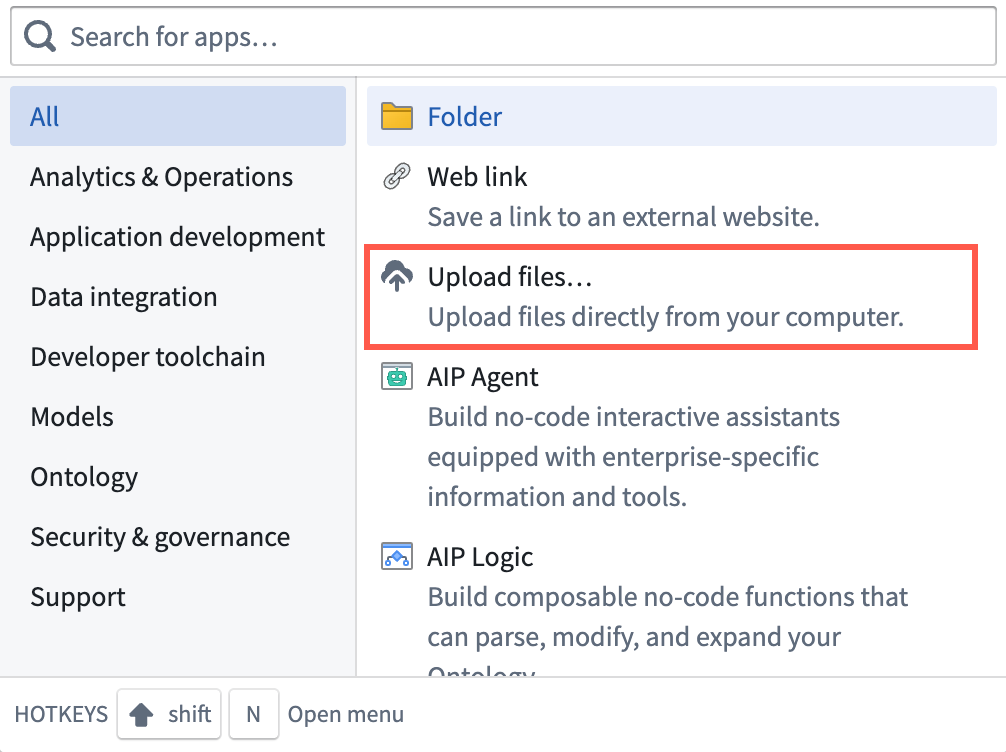 Upload file option