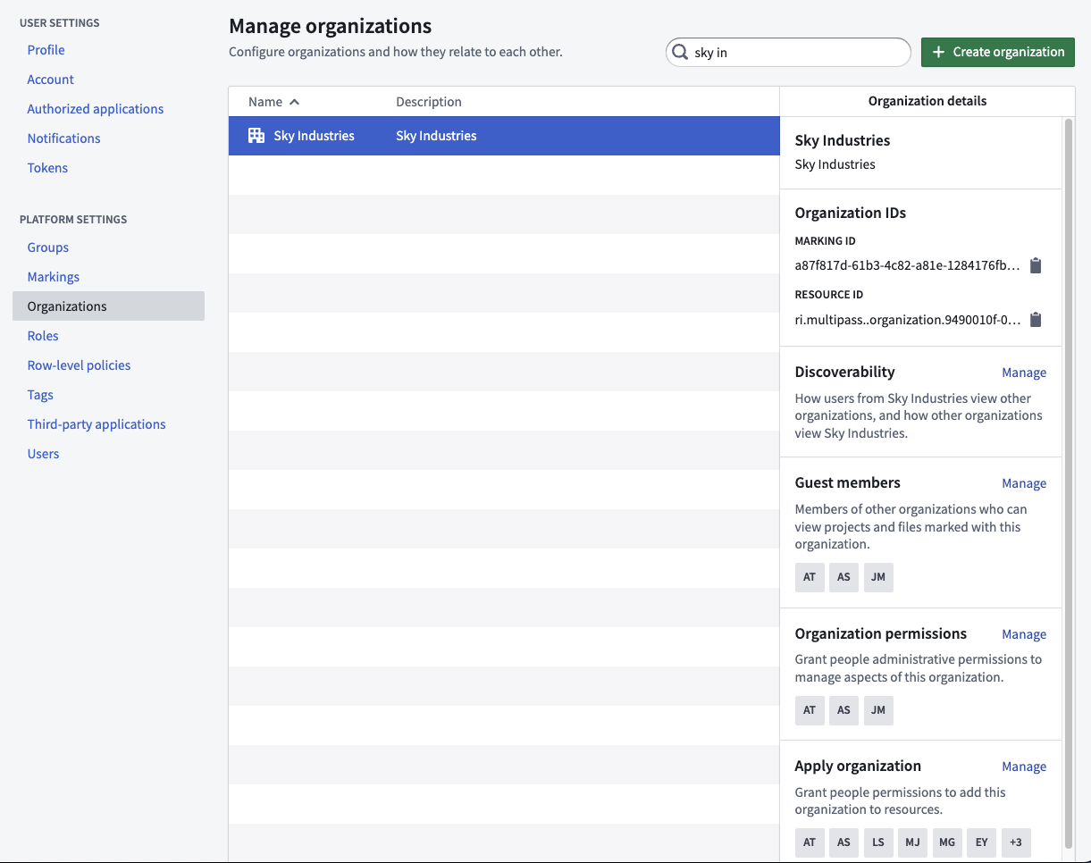 Manage organization