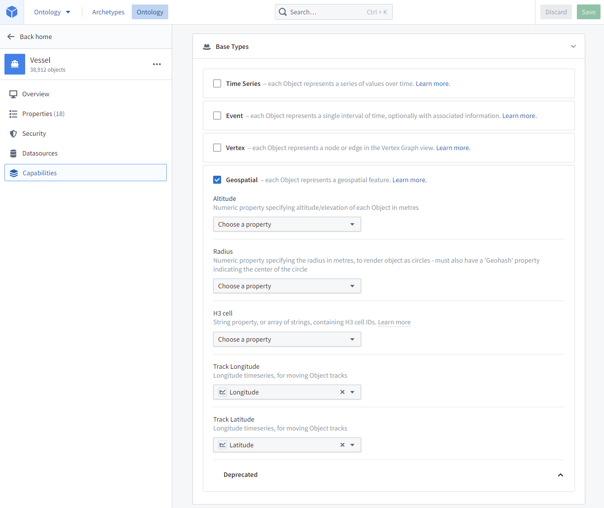 Track latitude and longitude configuration in the Ontology Manager