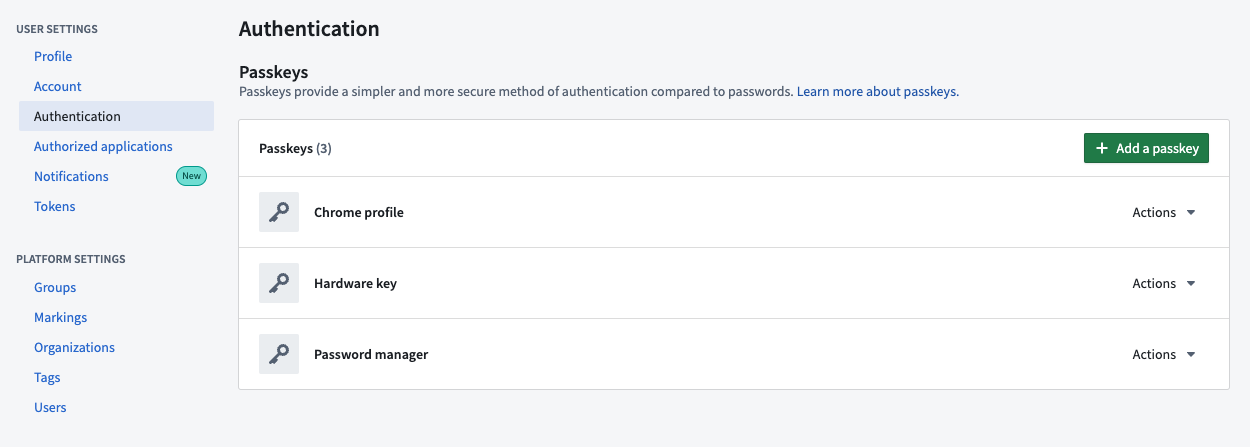 Authentication settings