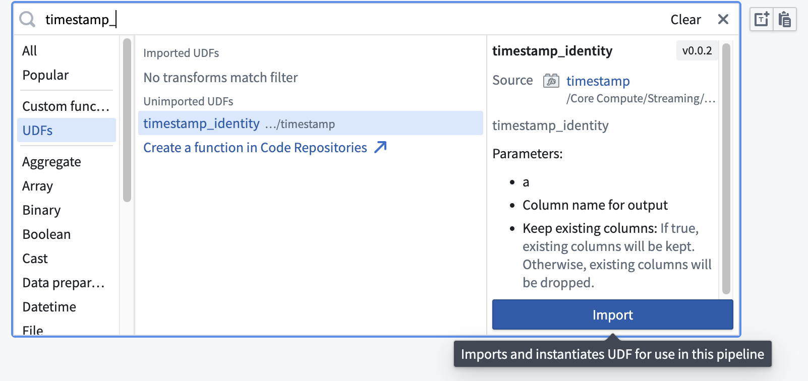 Import UDFs in Pipeline Builder.