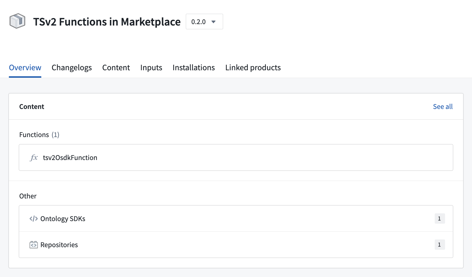An example of a TypeScript v2 function deployed through Marketplace.