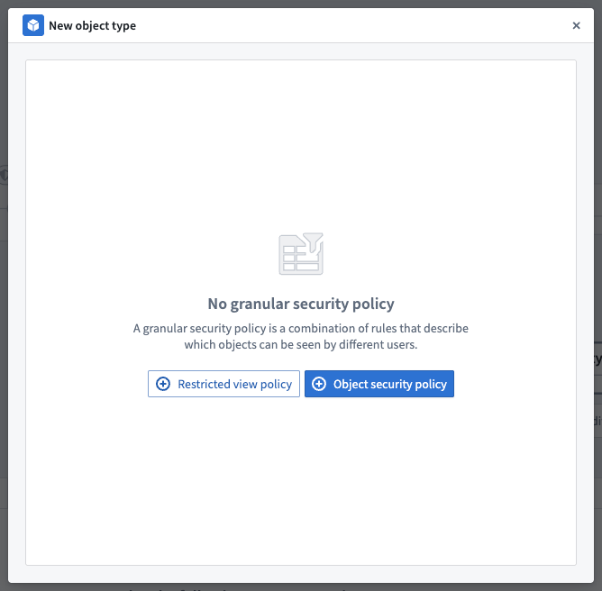 Granular security policy pop-up window.