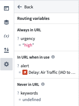 Panel showing overview of variables used in routing