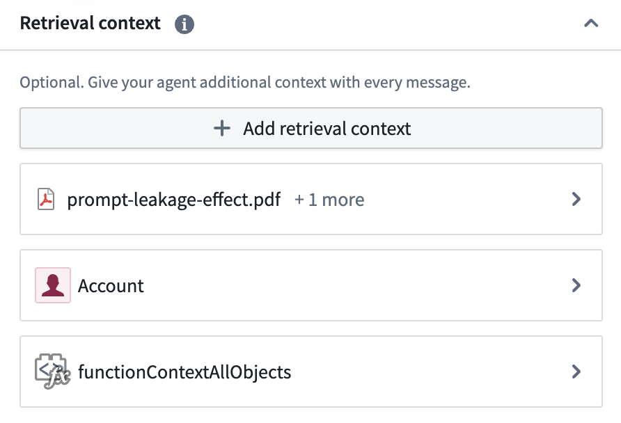 You can now provide your agent additional retrieval context using multiple types.