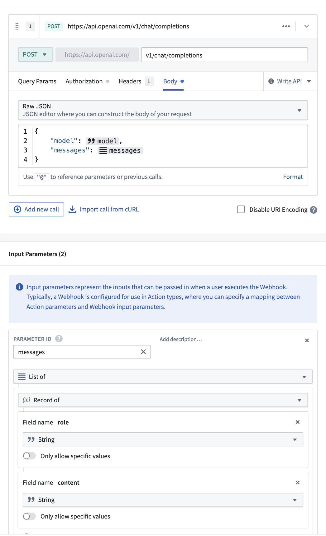 Webhook configuration input configuration.