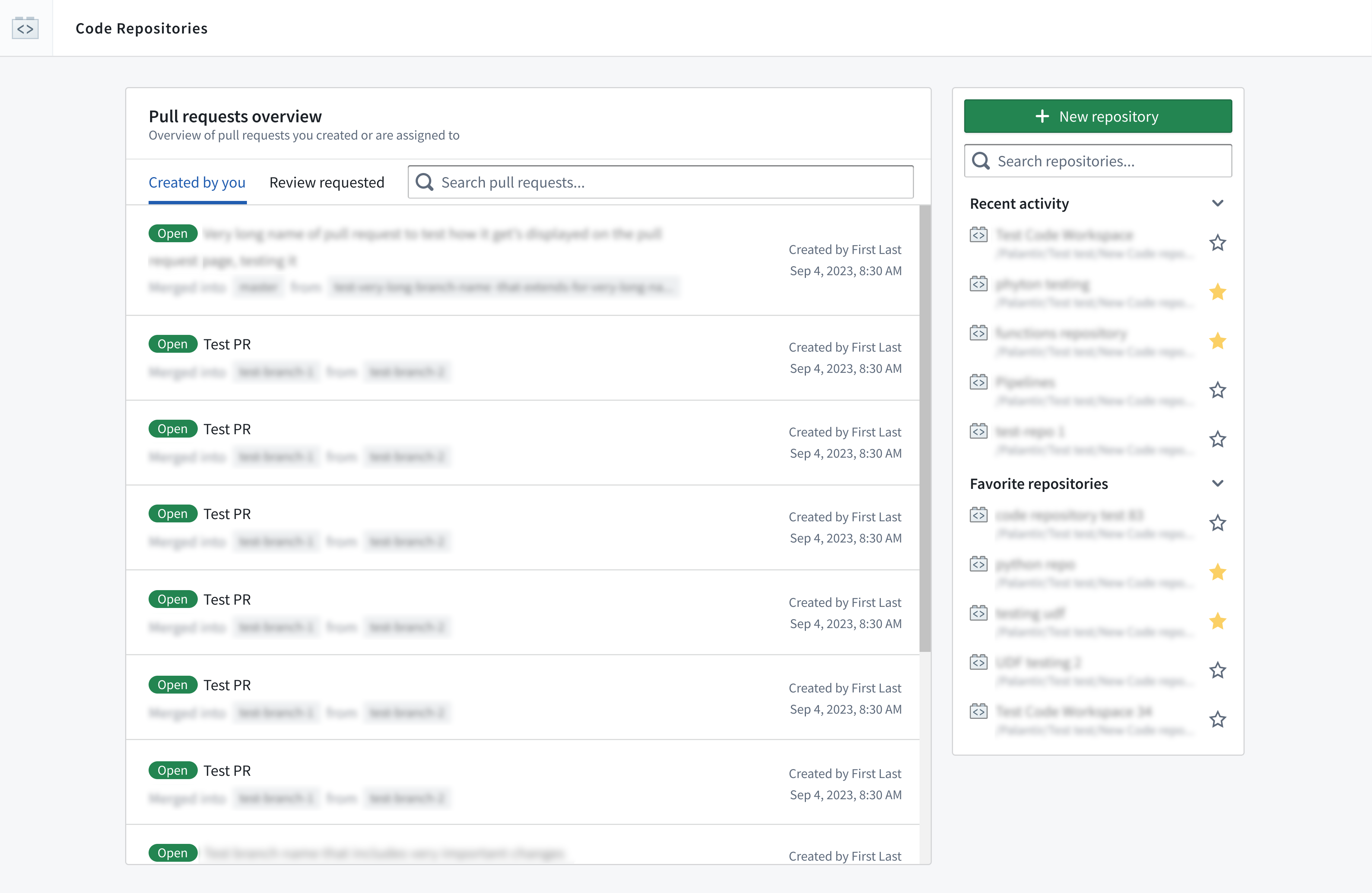 Code Repositories Landing Page