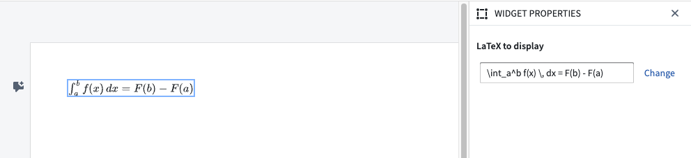 Screenshot of LaTeX widget and configuration