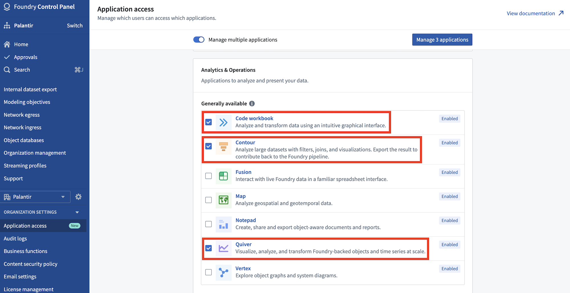 Choose multiple applications from the list.