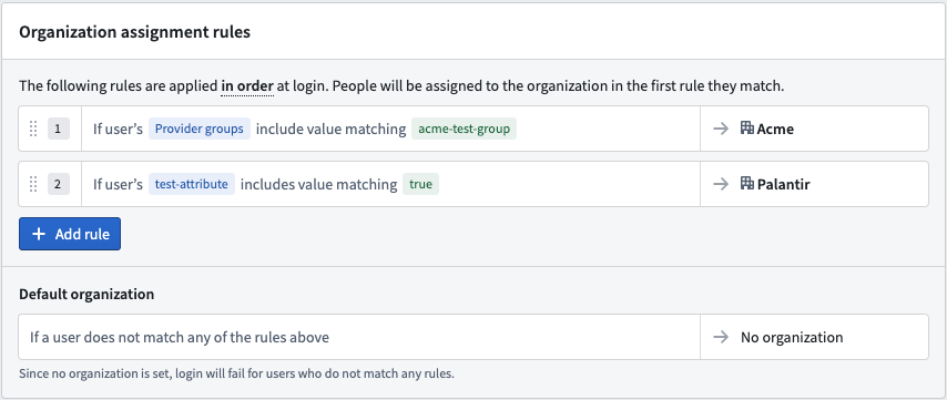User assignment rules in Control Panel.