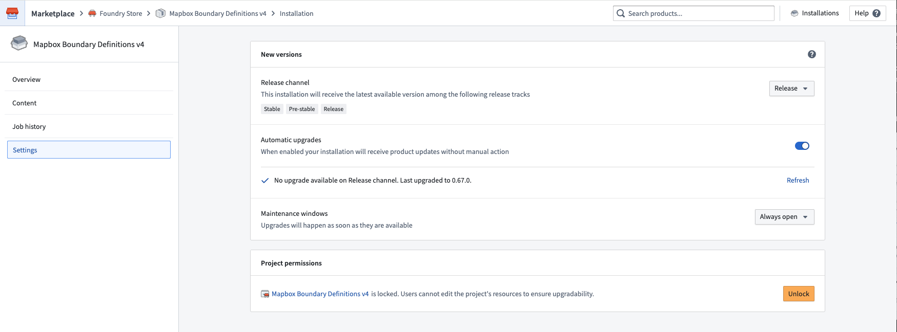 installation settings