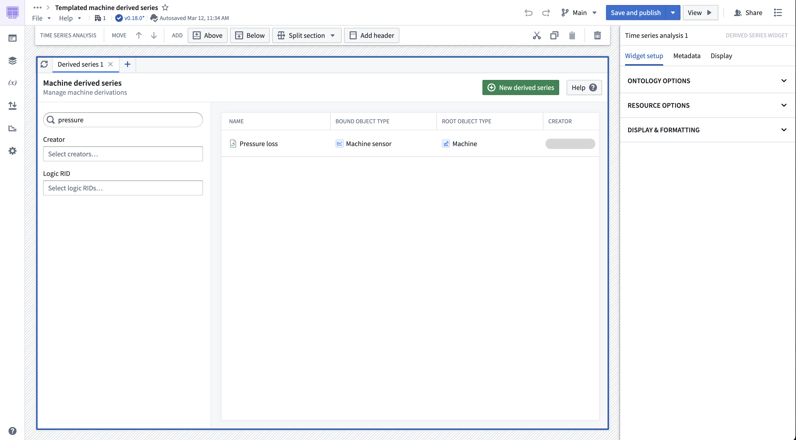 Derived series widget overview