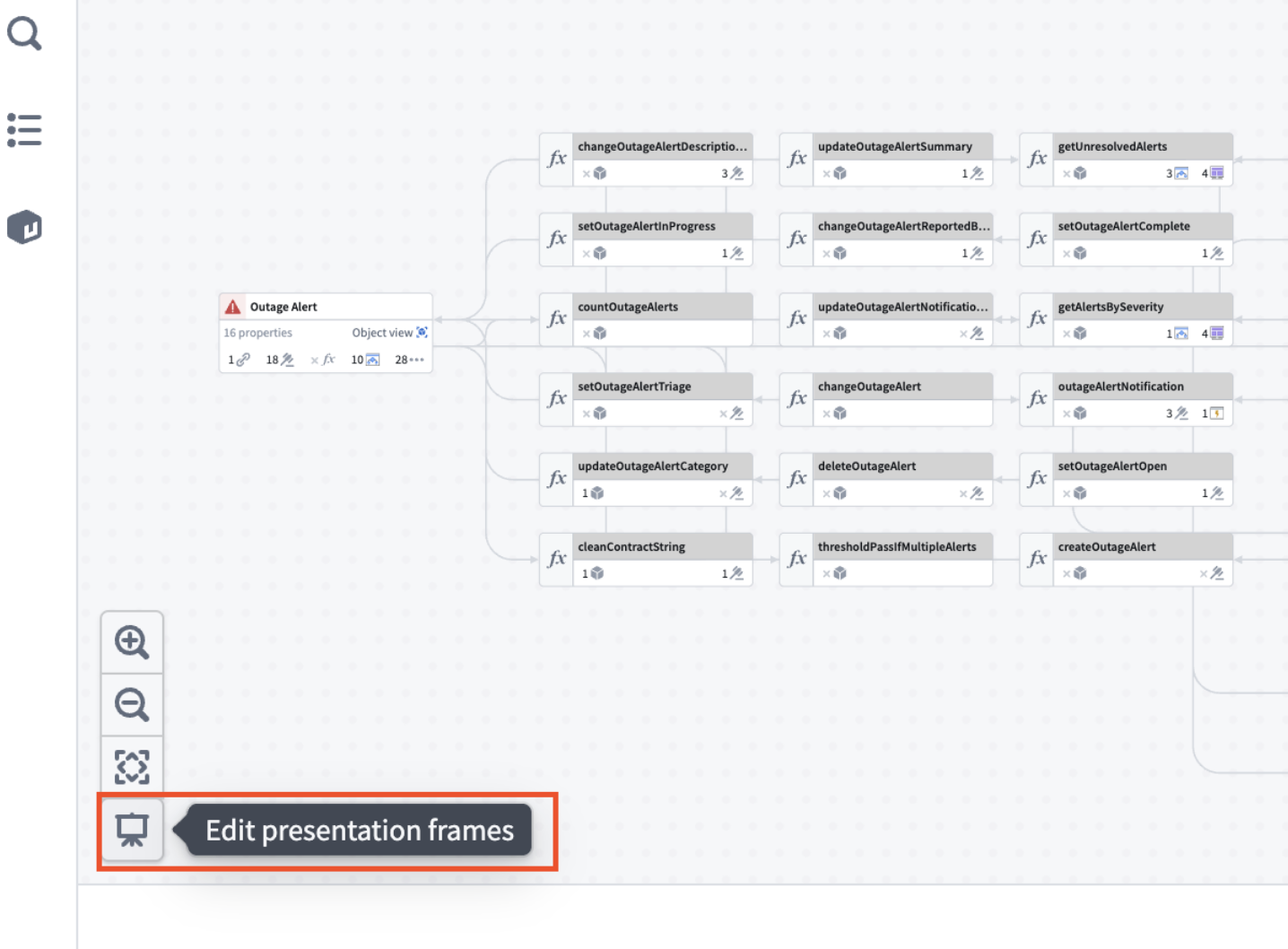 The edit presentation frames entry point in Workflow Lineage.