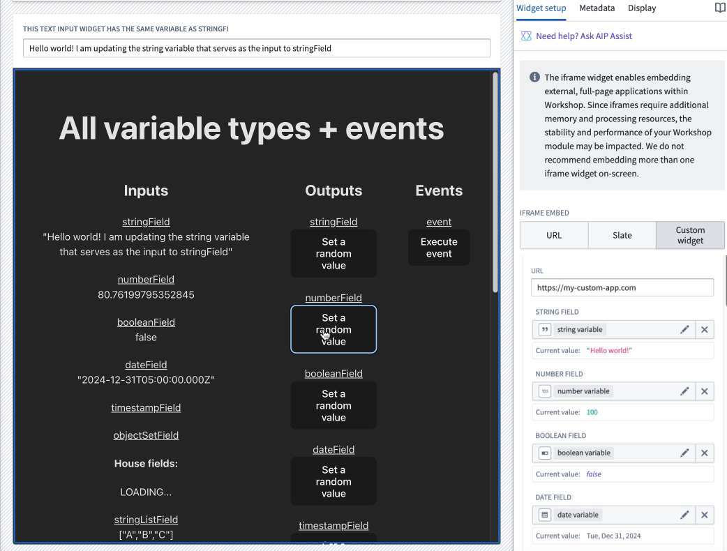 The bidirectional widget's config after variables have been specified.