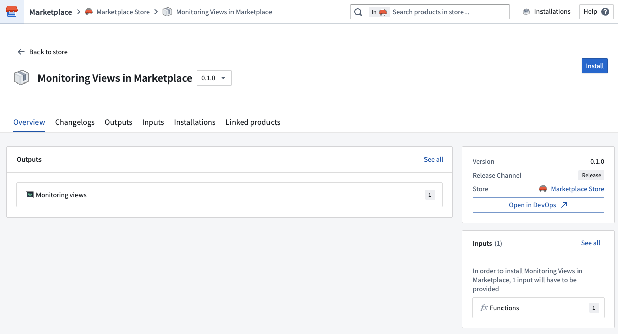 Packaging a monitoring view in a Marketplace product.