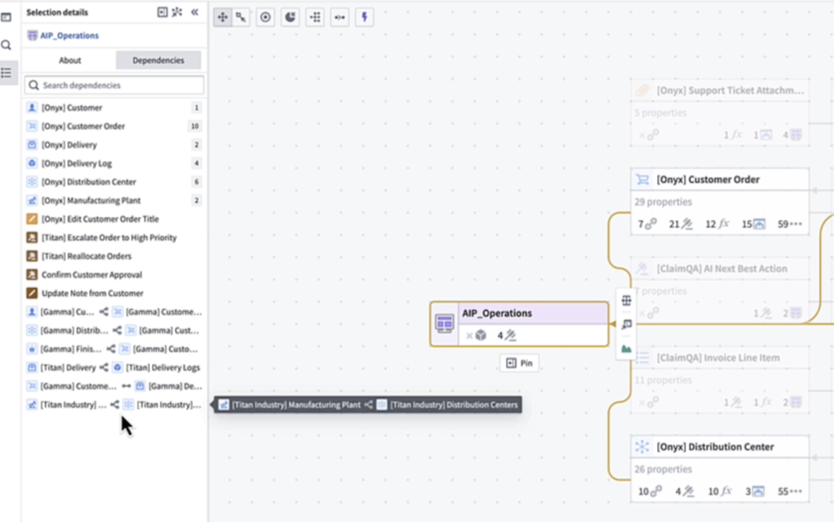 Example of object links in a Workshop application.