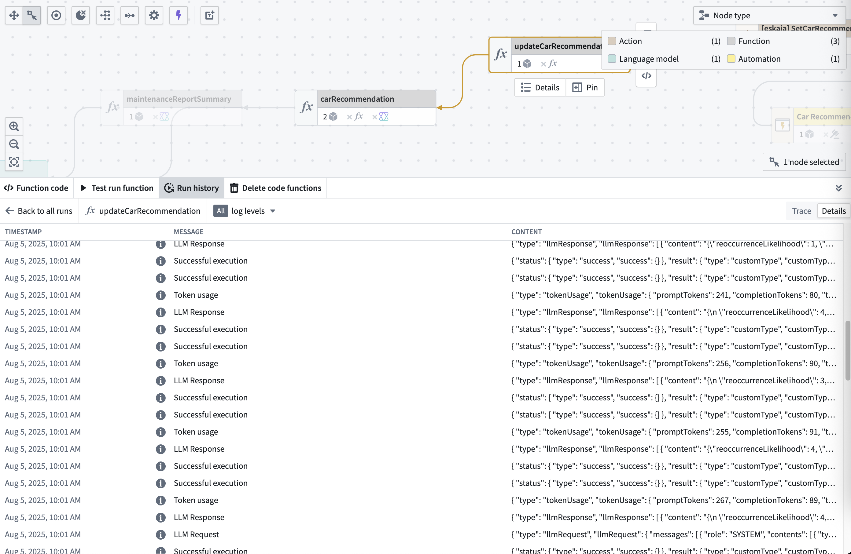 Example Workflow Lineage with service logs