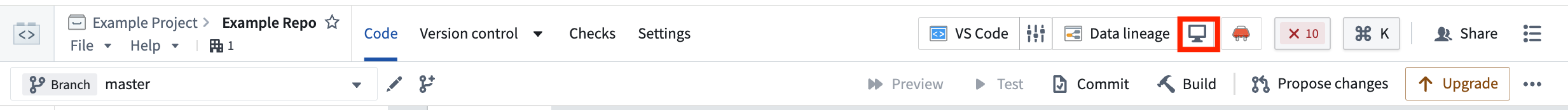The top menu bar of a repository with the "Work locally" option to the right.