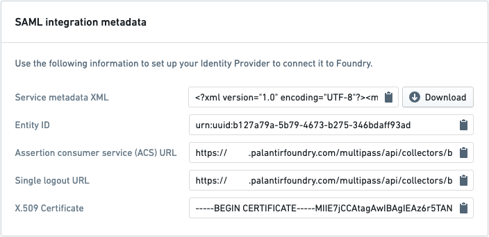 SAML integration metadata