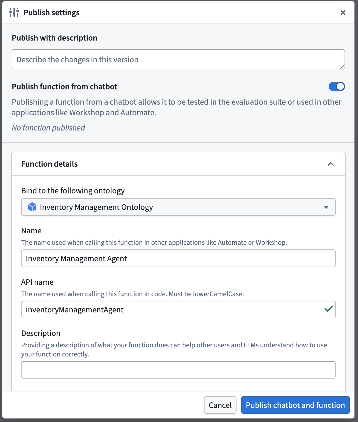 The extended publish settings dialog.