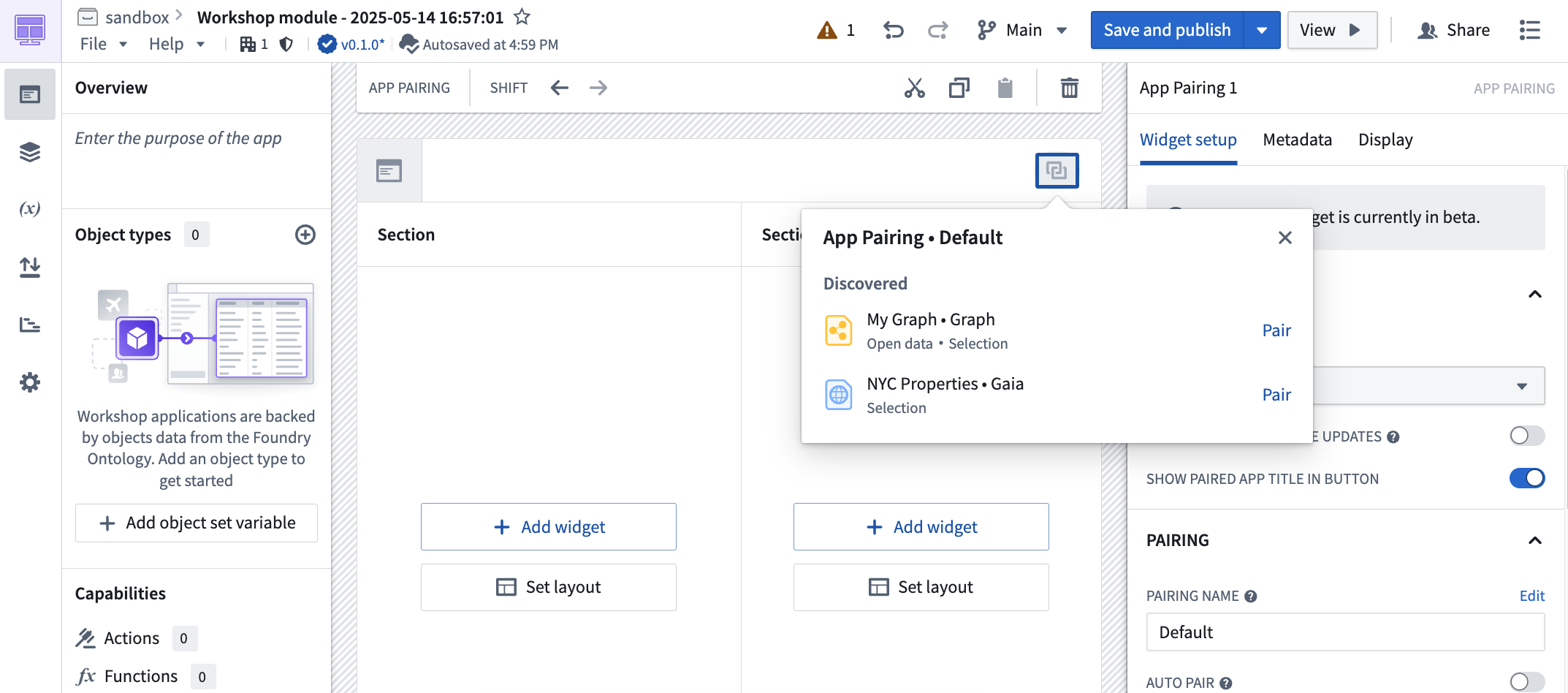 App pairing widget set up