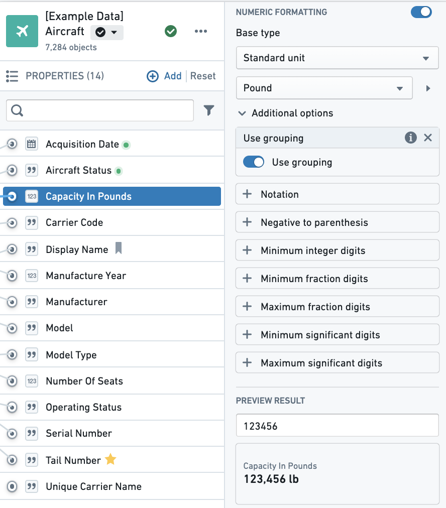 Numeric formatting options