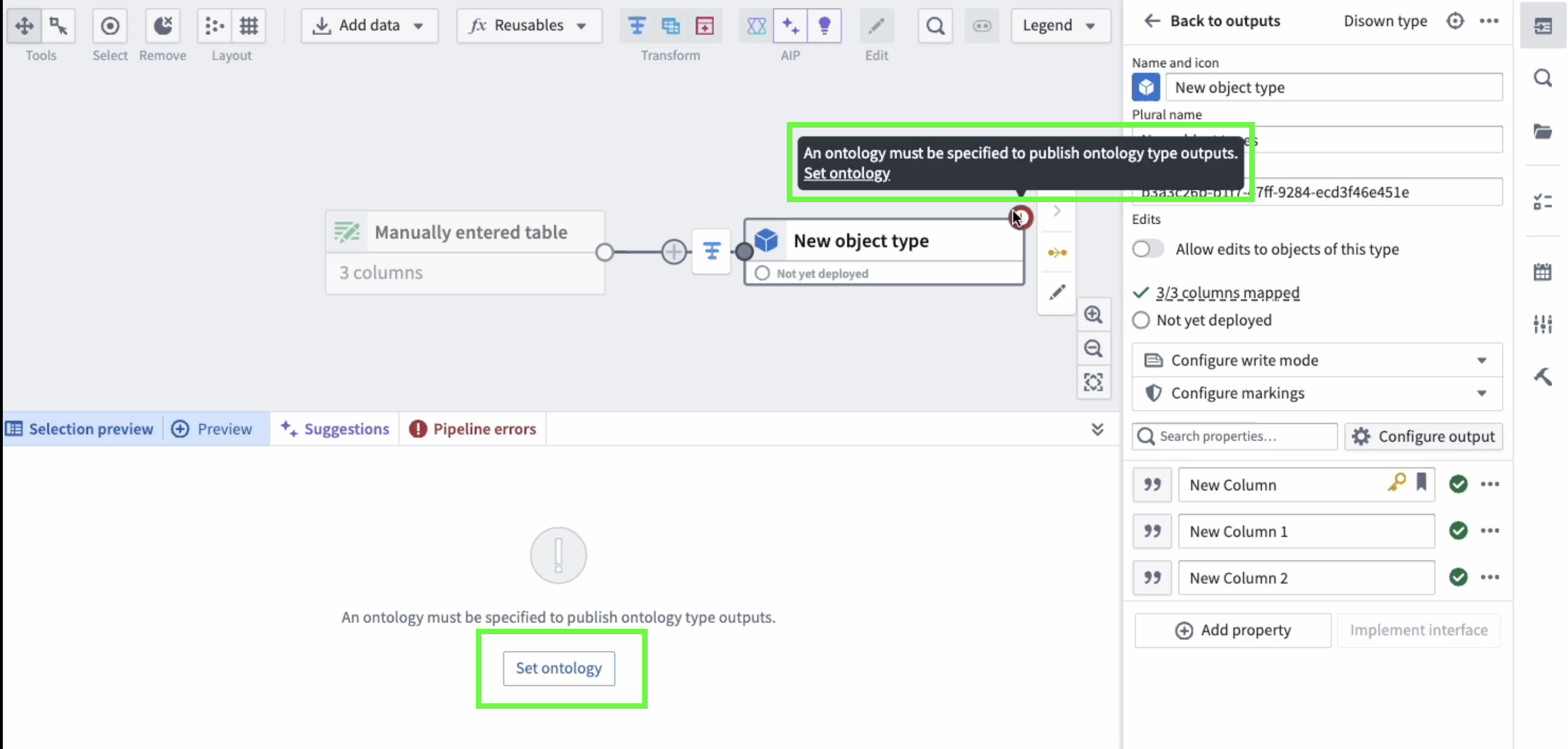 Screenshot of where to set the Ontology if it is needed in your pipeline.