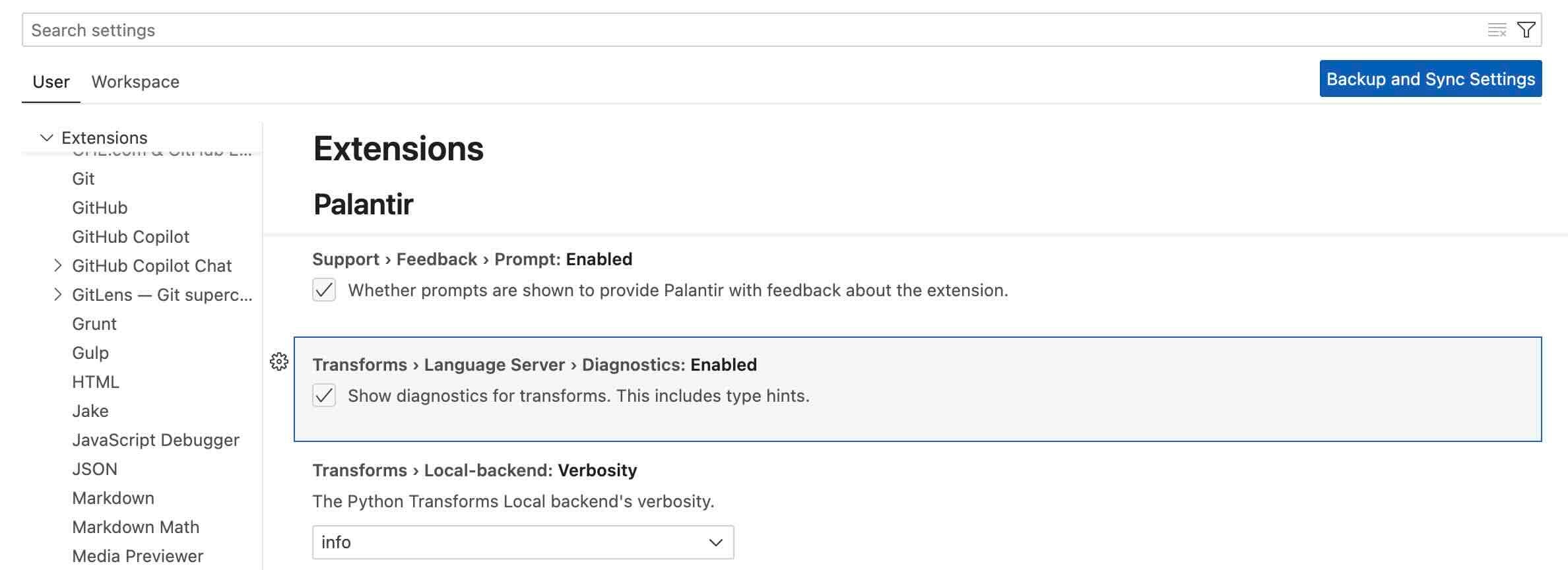 Disabling transform type hints in the settings.