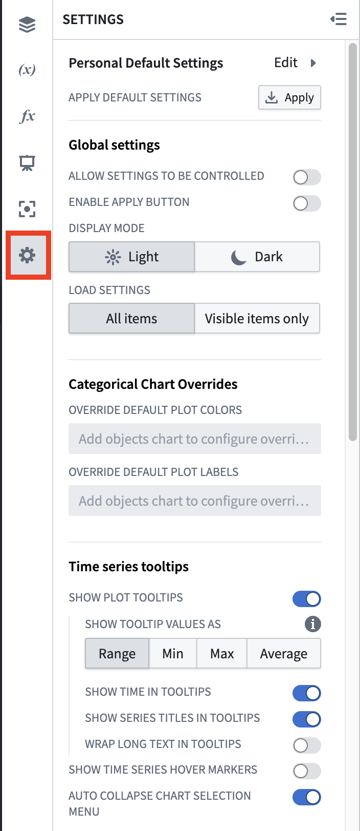 Screenshot of settings options