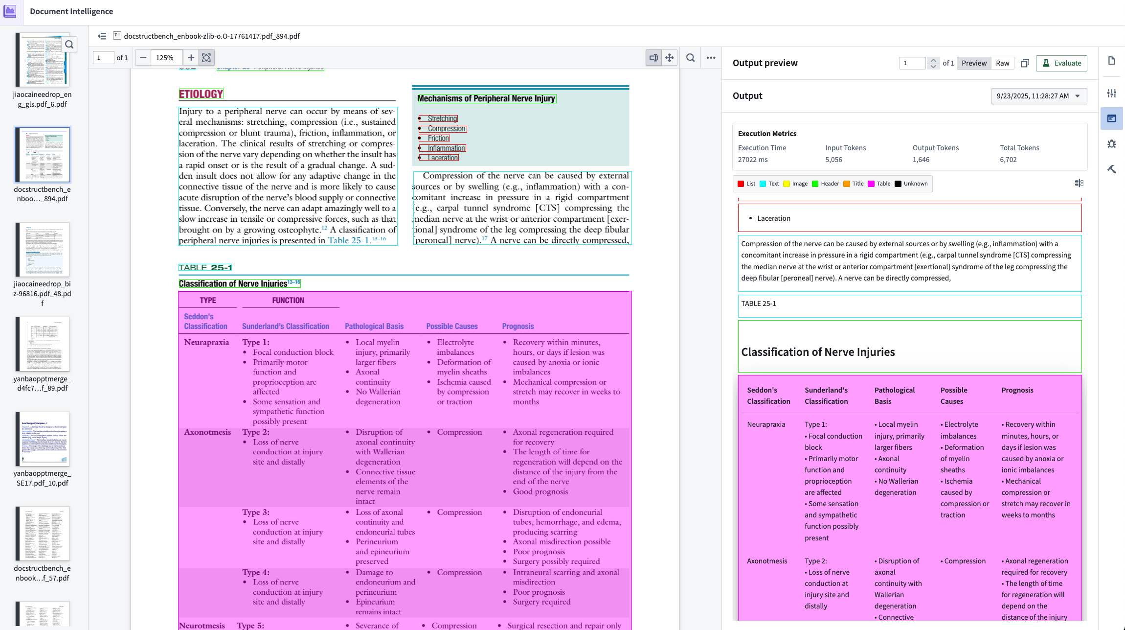 An example of an output preview against a raw PDF in AIP Document Intelligence.
