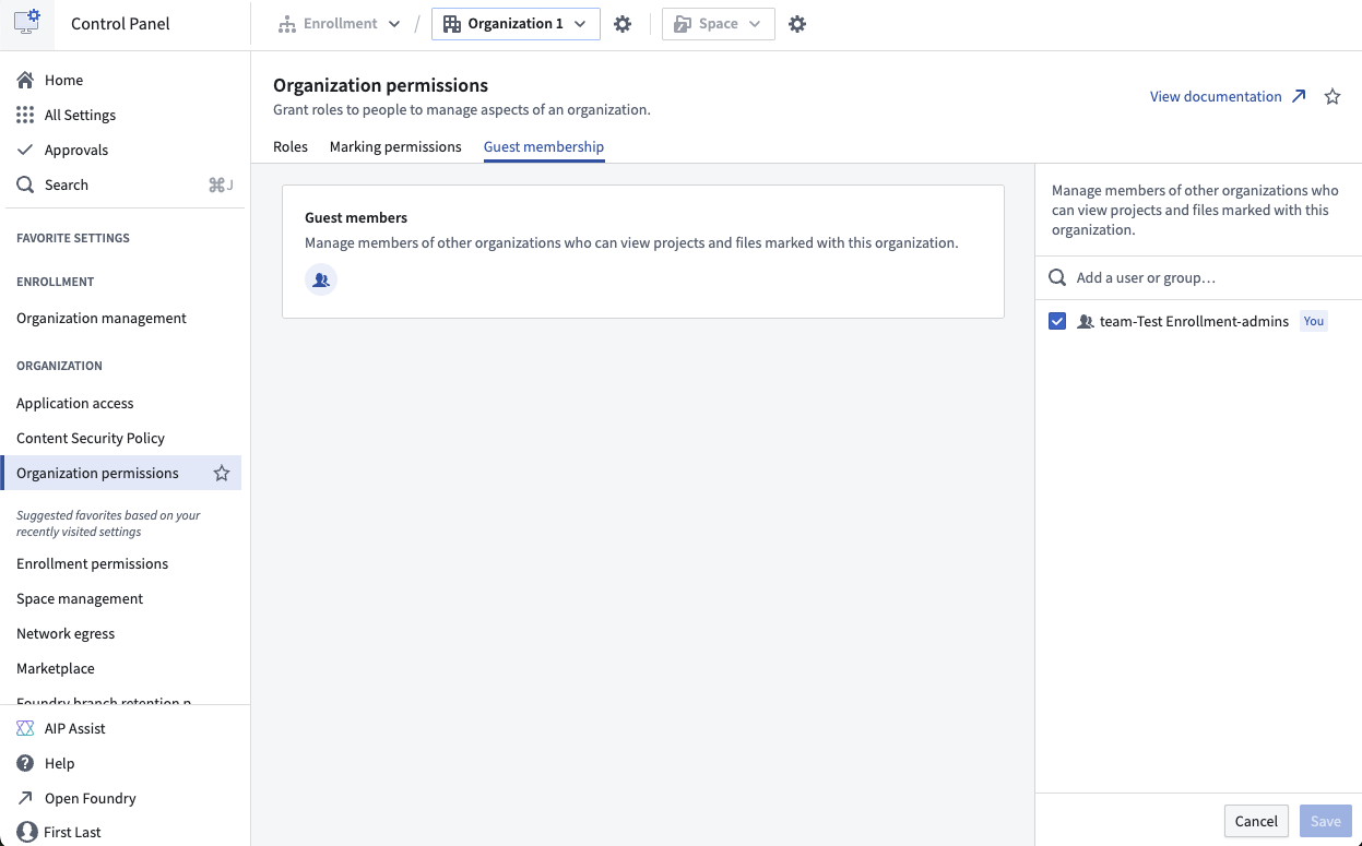 The new Guest Membership tab in the Organization Permissions page in Control Panel.
