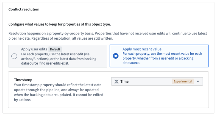 Configure conflict resolution strategies in Ontology Manager.