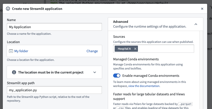 Configuring a source for an application