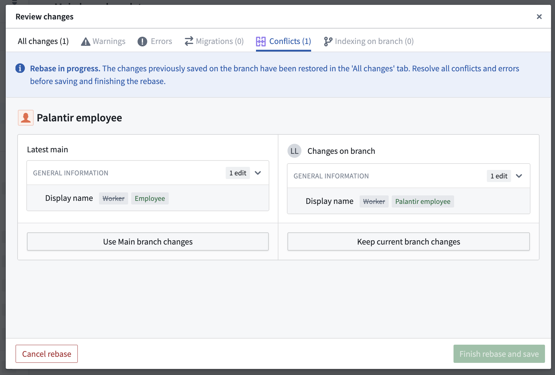 Review object type rebase changes.