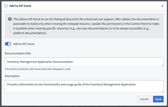 Configure the "Add to AIP Assist" menu.
