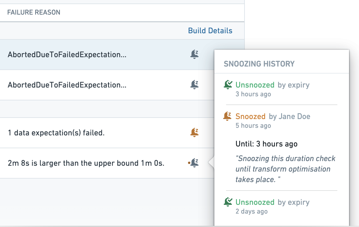 Snoozing checks dialog.