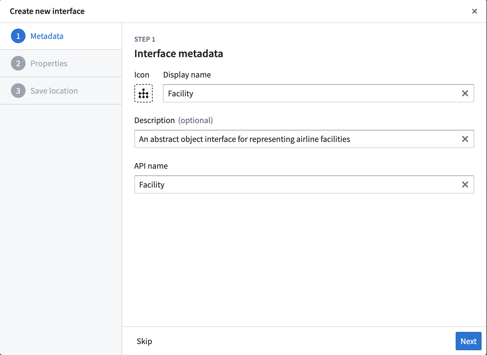 Interface metadata creation