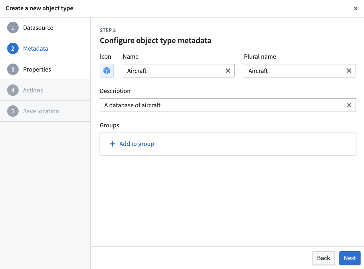 New object type metadata step.