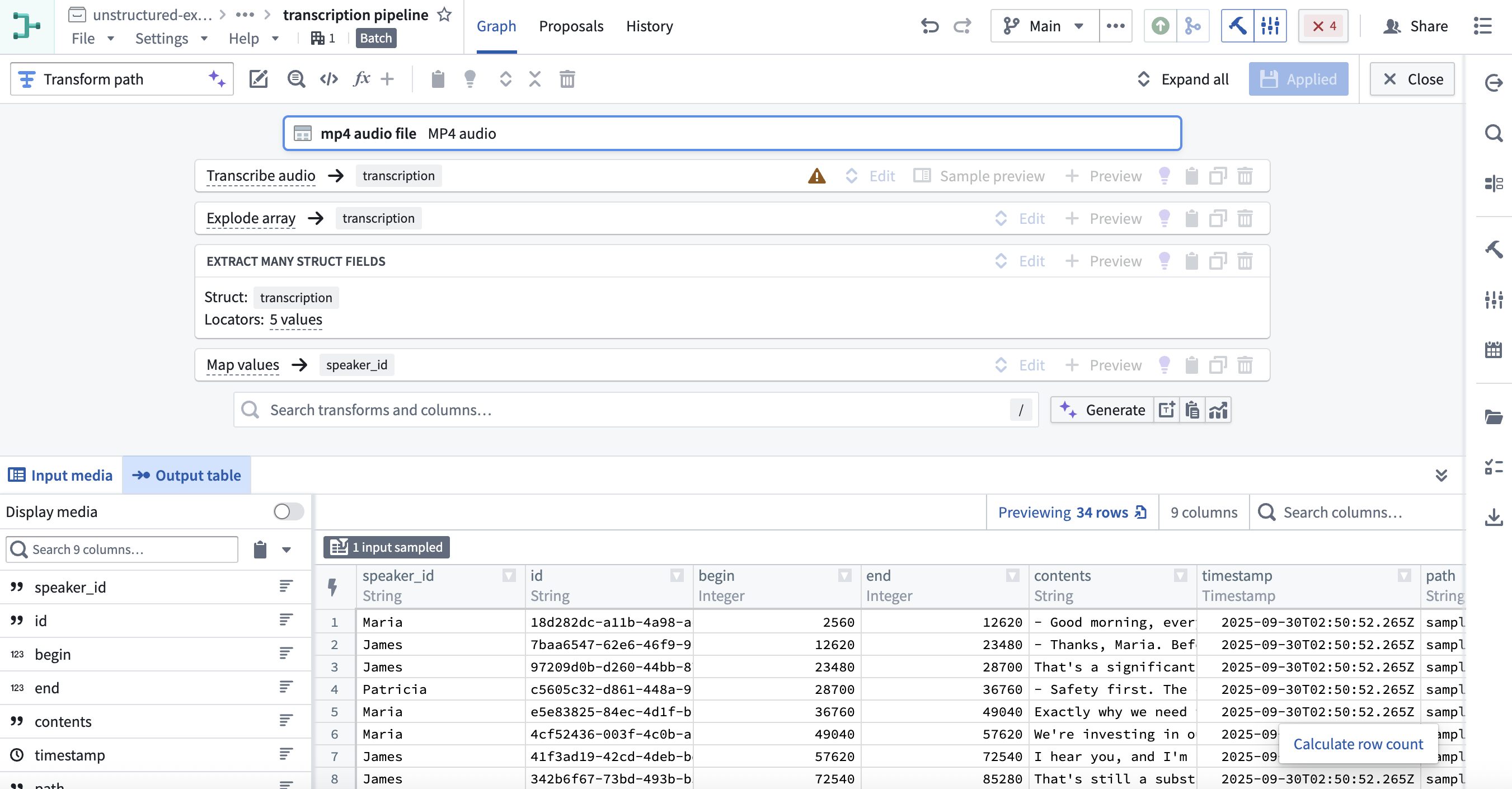 Transcription column processing.