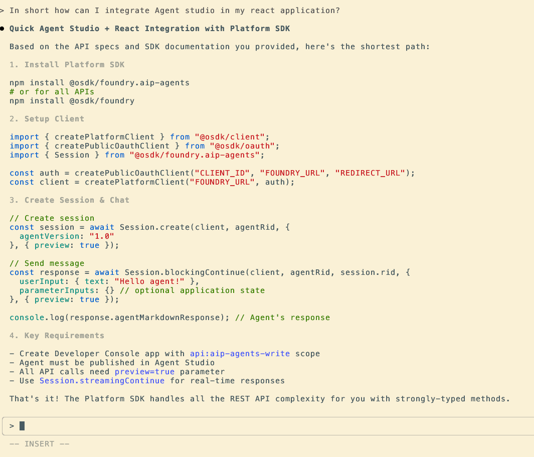 Claude Code Agent provides context on how to integrate with AIP Chatbot Studio.