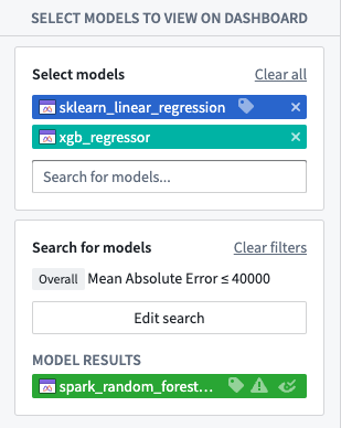 Select models from evaluation dashboard