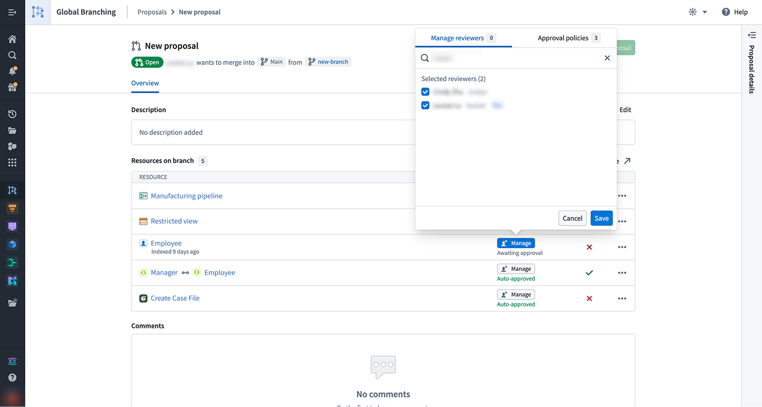 Manage reviewers on the Proposal page.
