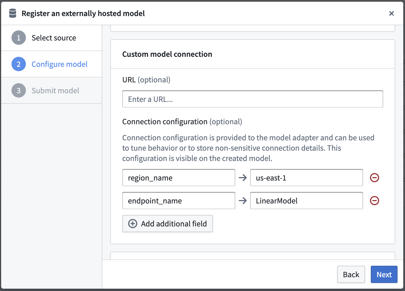 Connection configuration panel for Amazon SageMaker in Palantir Foundry