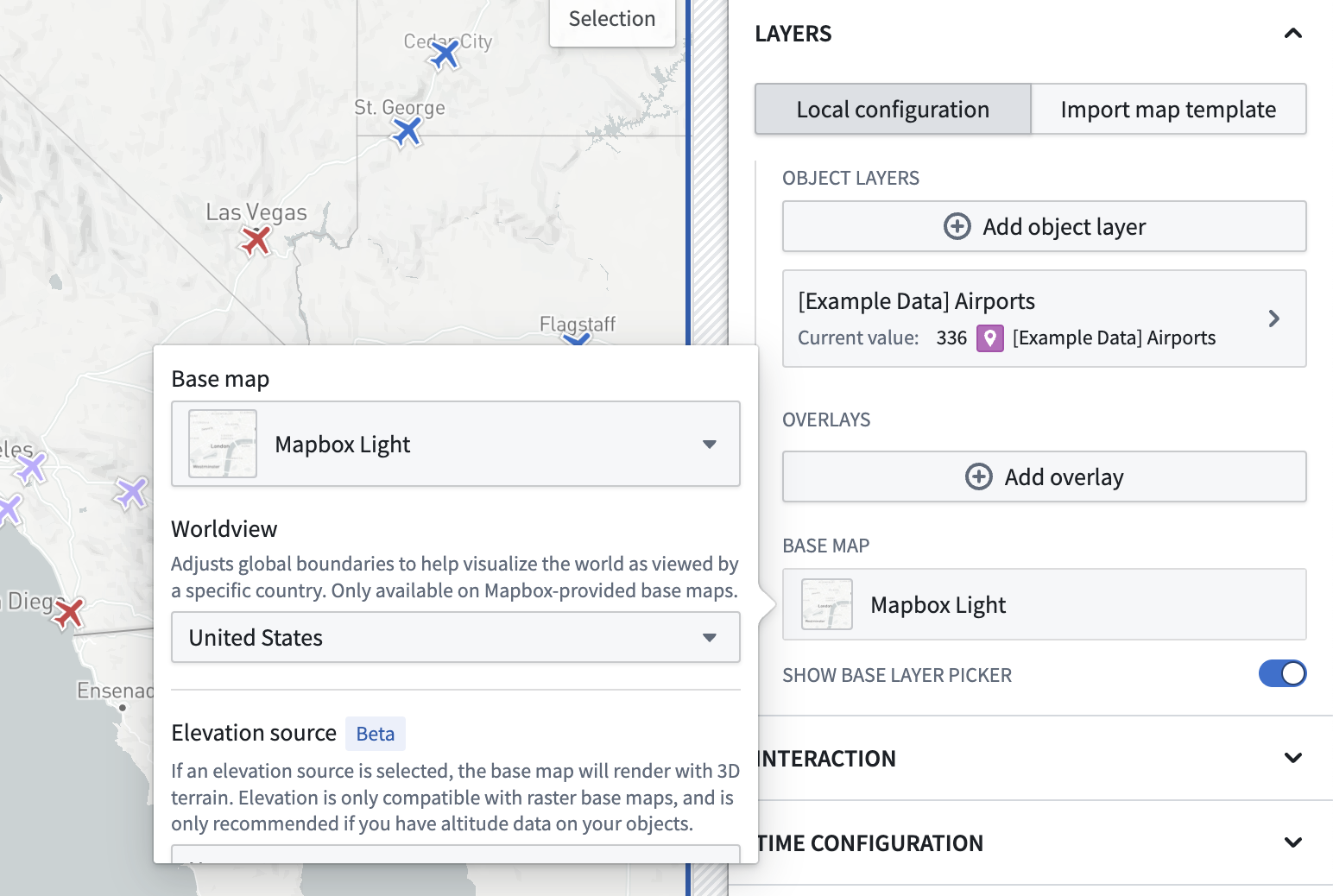 The 'Show base layer picker' toggle below the base map configuration.