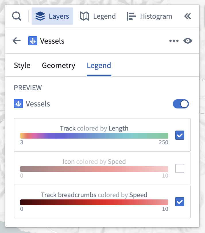 Legend configuration with options.