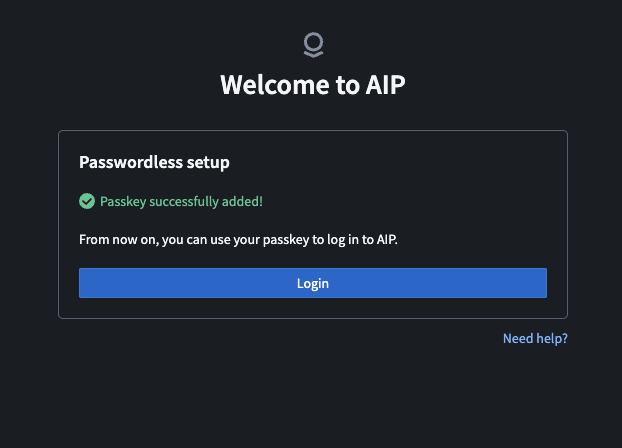 The 'Passkey successfully added' message.